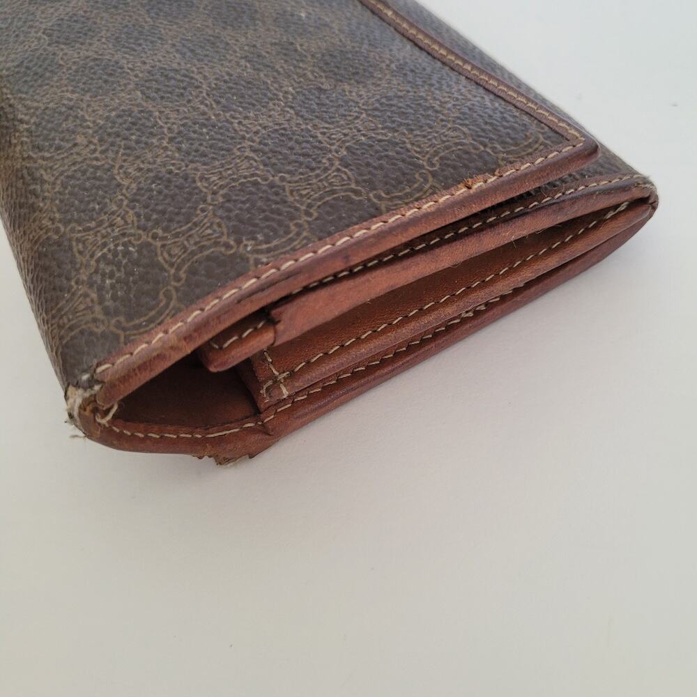 Celine Macadam Triomphe Monogram Brown Coated Canvas Leather Long Wallet Vintage - Picture 10 of 13